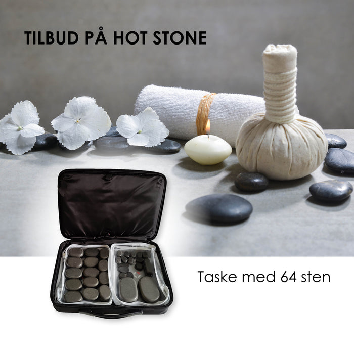 Tilbudspakke med Vulsini hotstone varmetaske og 64 sten – eksklusiv kvalitet til massage