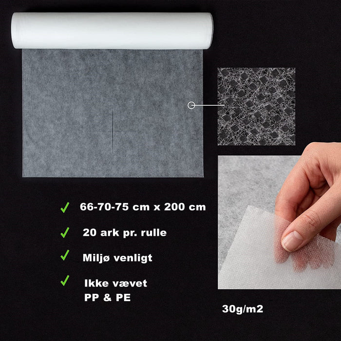 Engangslagen 30 gsm – 40 m rulle i 3 bredder, perforeret